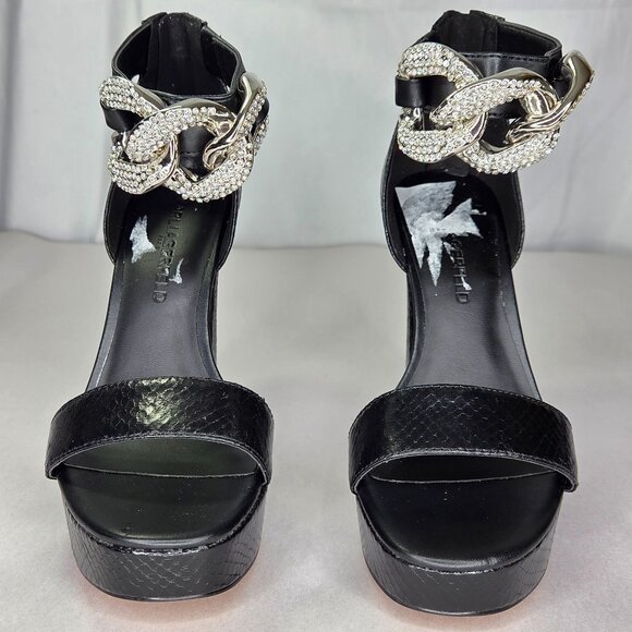 NWT Karl Lagerfeld Paris Anisha Ankle Strap Embellished Platform Sandals - Black - Picture 2 of 8